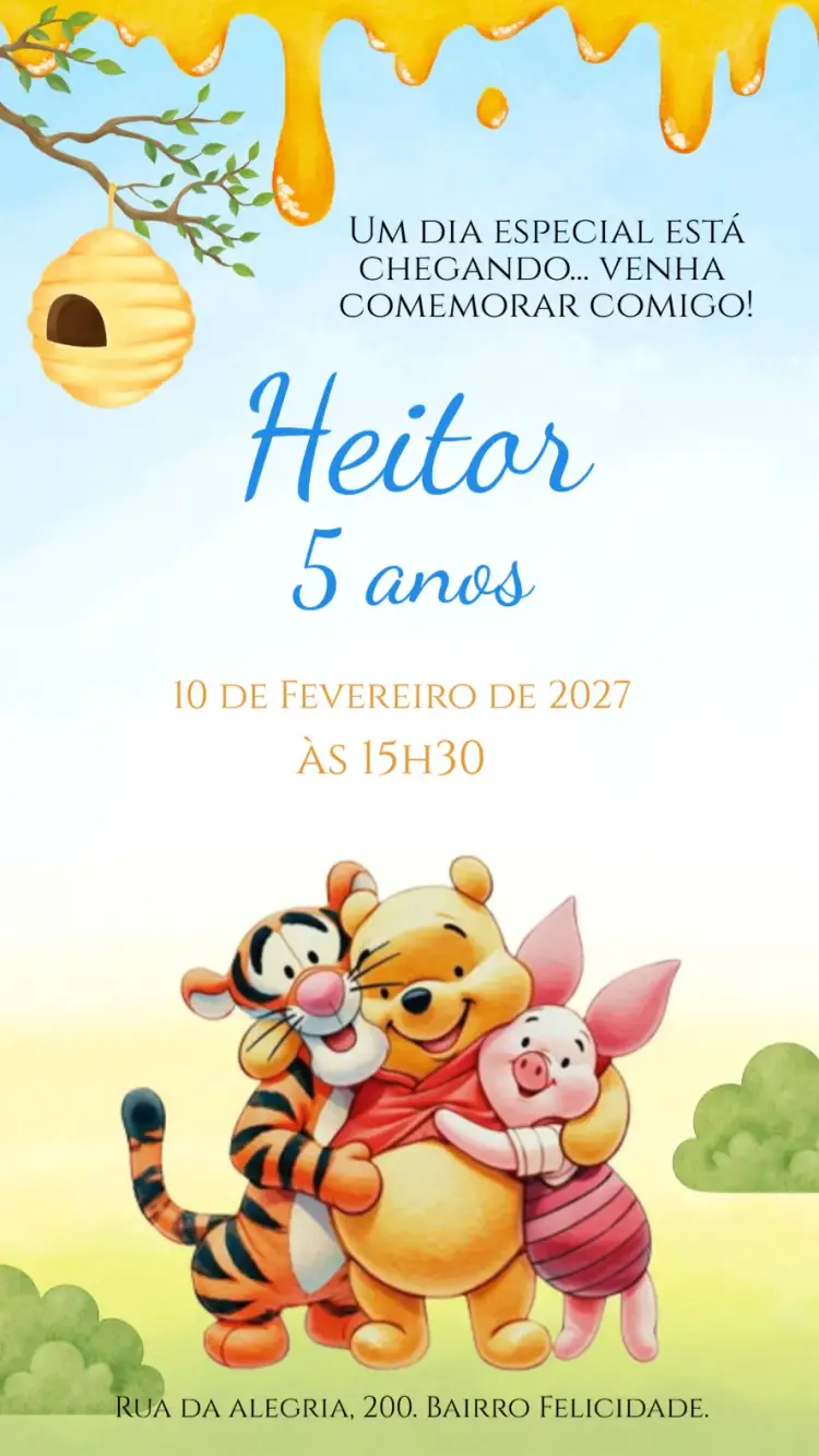 Convite digital Ursinhoo Pooh