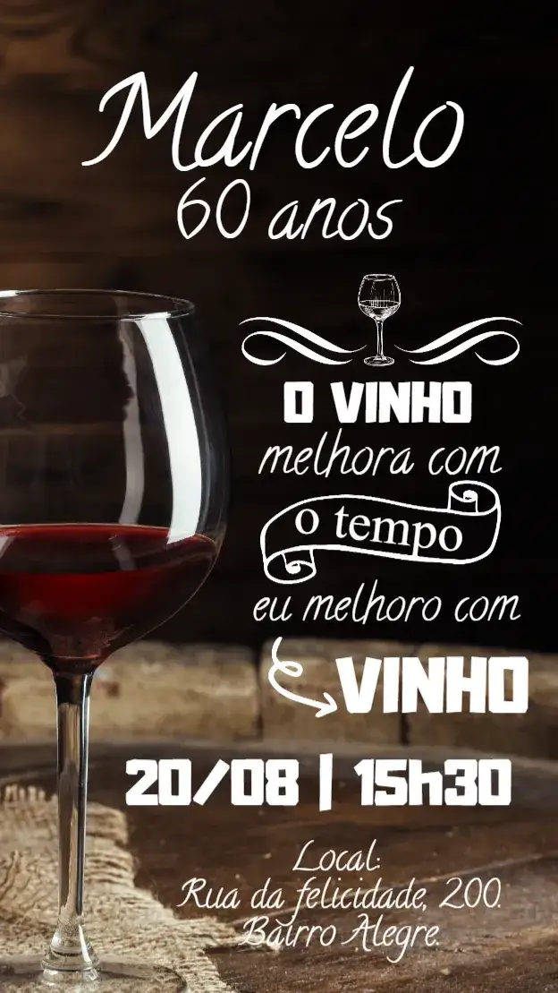 Convite Convite digital vinho – tema Aniversário vinho tinto, elegante, moderno, minimalista, clássico