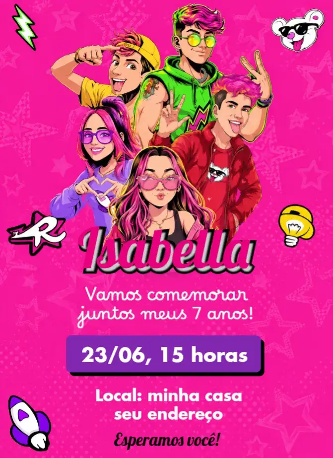 Convite Convite Emilly Vick – tema Aniversário floral, romântico, moderno, suave, colorido, divertido
