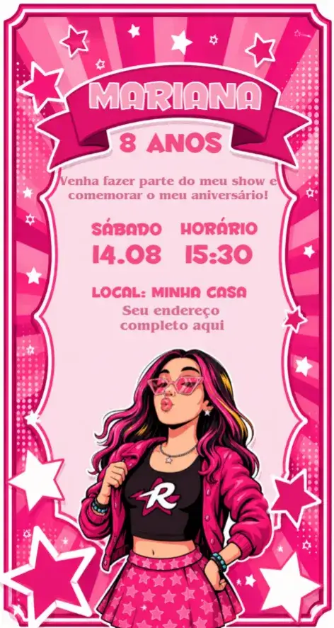 Convite Convite Emilly Vick – tema Aniversário rosas, romântico, colorido, infantil, delicado
