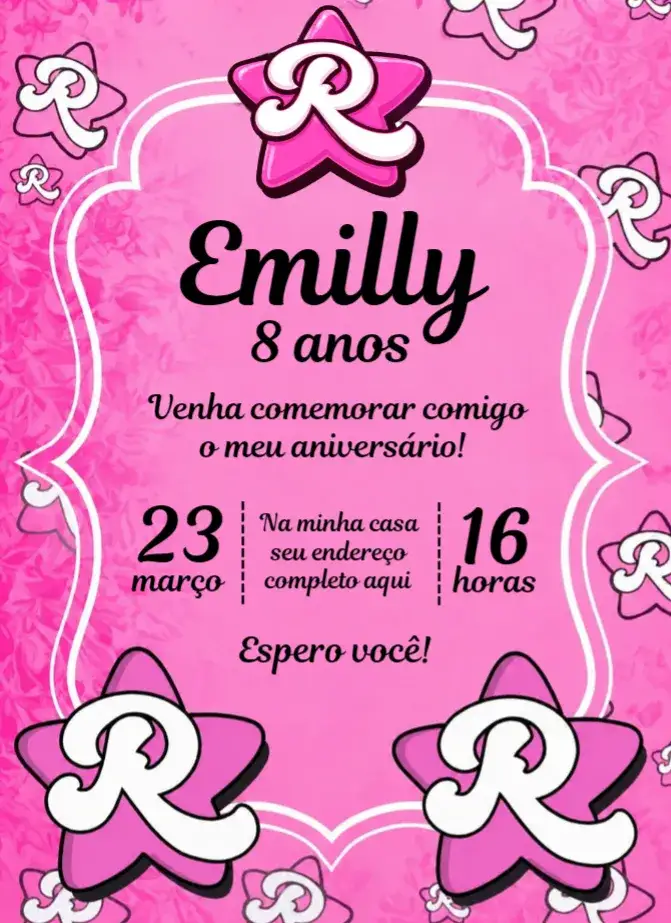 Convite Convite Emilly Vick – tema Aniversário floral, pastel, elegante, moderno, romântico, feminino