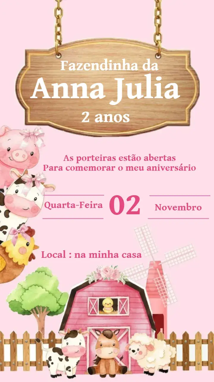 convite fazendinha rosa
