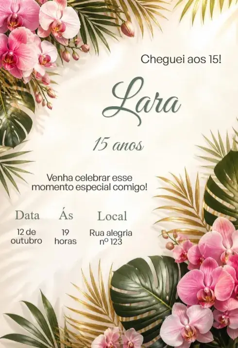 Convite Convite festa de 15 anos floral – tema 15 anos floral, romântico, vintage, delicado, colorido