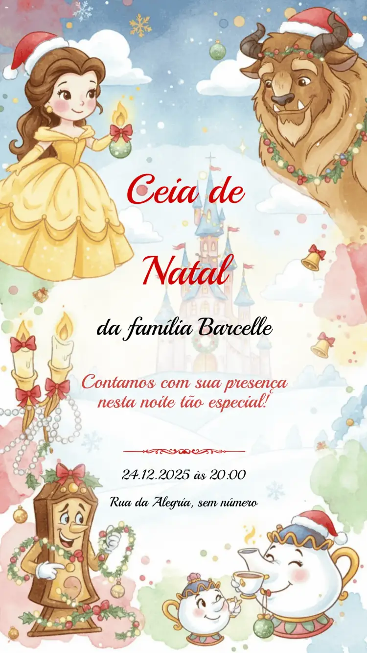 Convite Convite Festa de Natal – tema Datas Comemorativas vermelho e verde, dourado e branco, vintage natalino, moderno e minimalista, boho natal, clássico com elementos natalinos