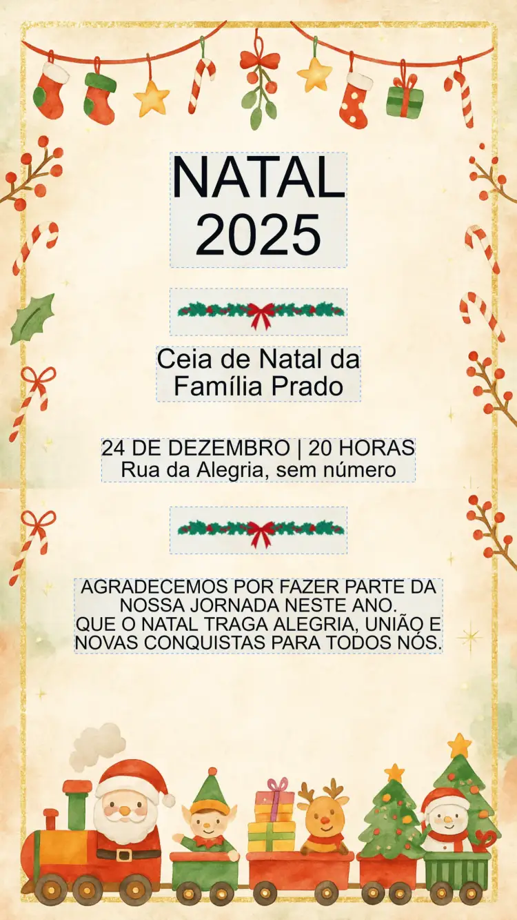 Convite Convite festa de Natal – tema Datas Comemorativas vermelho e verde, dourado, vintage, minimalista, ilustrações natalinas, estilo rústico