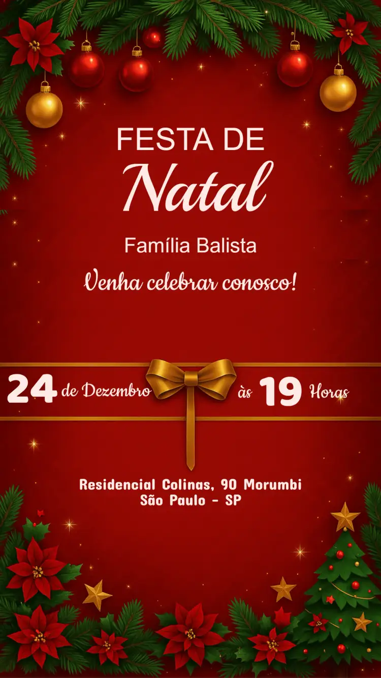 Convite Convite festa de Natal – tema Datas Comemorativas vermelho e verde, dourado, minimalista, vintage, moderno