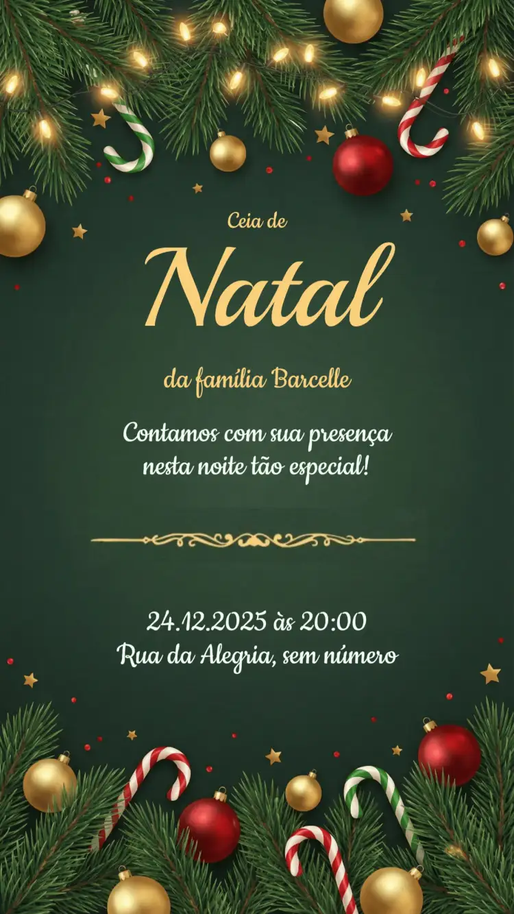 Convite Convite festa de Natal – tema Datas Comemorativas vermelho e verde, dourado, minimalista, vintage, moderno, divertido