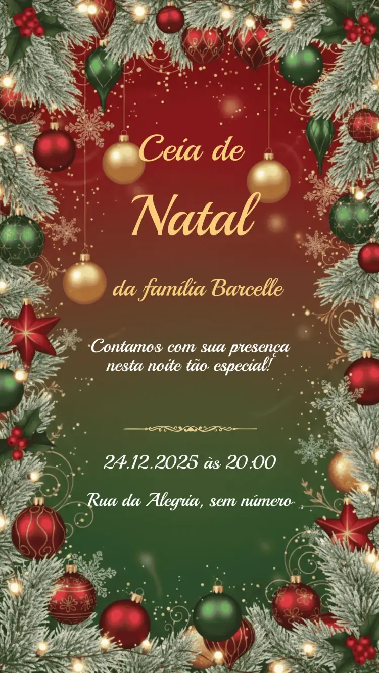 Convite Convite Festa de Natal – tema Datas Comemorativas vermelho e verde, dourado, minimalista, vintage, moderno