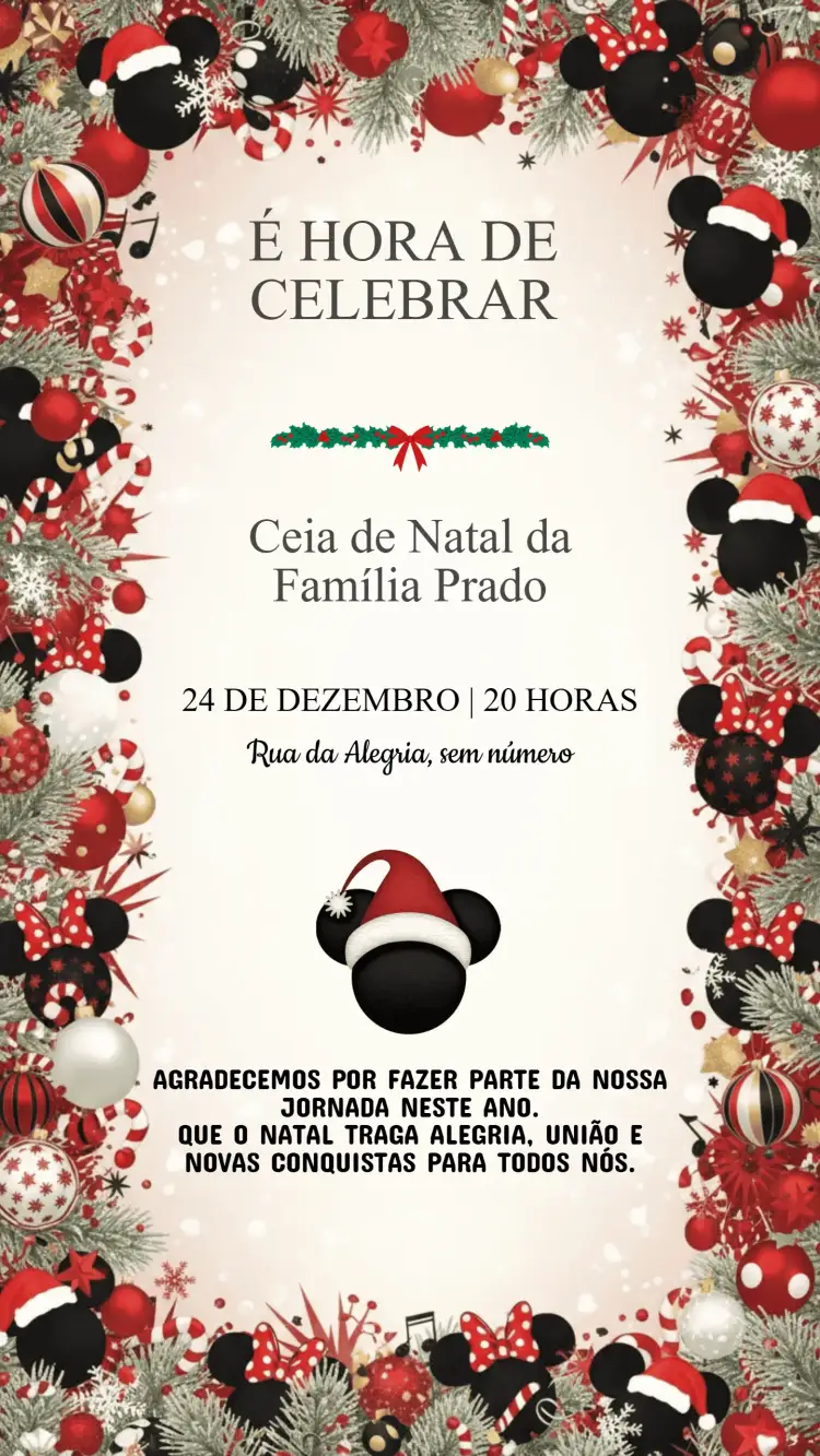 Convite Convite Festa de Natal – tema Datas Comemorativas vermelho e verde, dourado e branco, minimalista, vintage, moderno, rústico