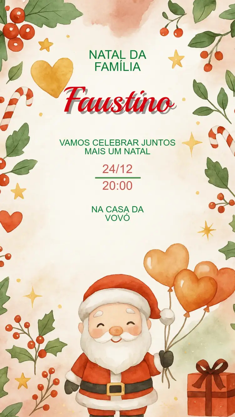 Convite Convite festa de Natal – tema Datas Comemorativas dourado, vermelho, verde, rústico, moderno, tradicional