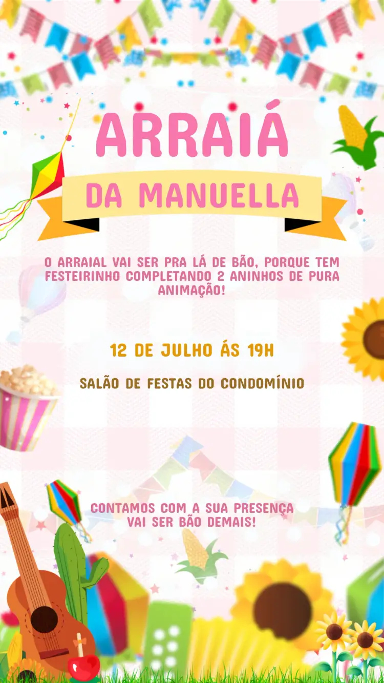 Convite Convite FESTA JUNINA – tema Datas Comemorativas colorido, tradicional, vintage, rústico, festivo
