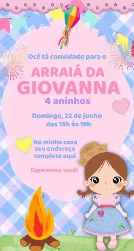 Invite Invitation Junina Party Girl editable and customizable
