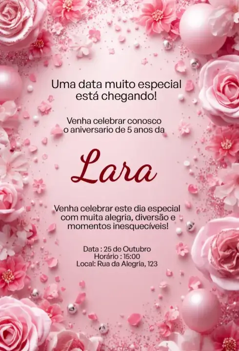 Editable Pink Floral Invitation for Children's Birthday