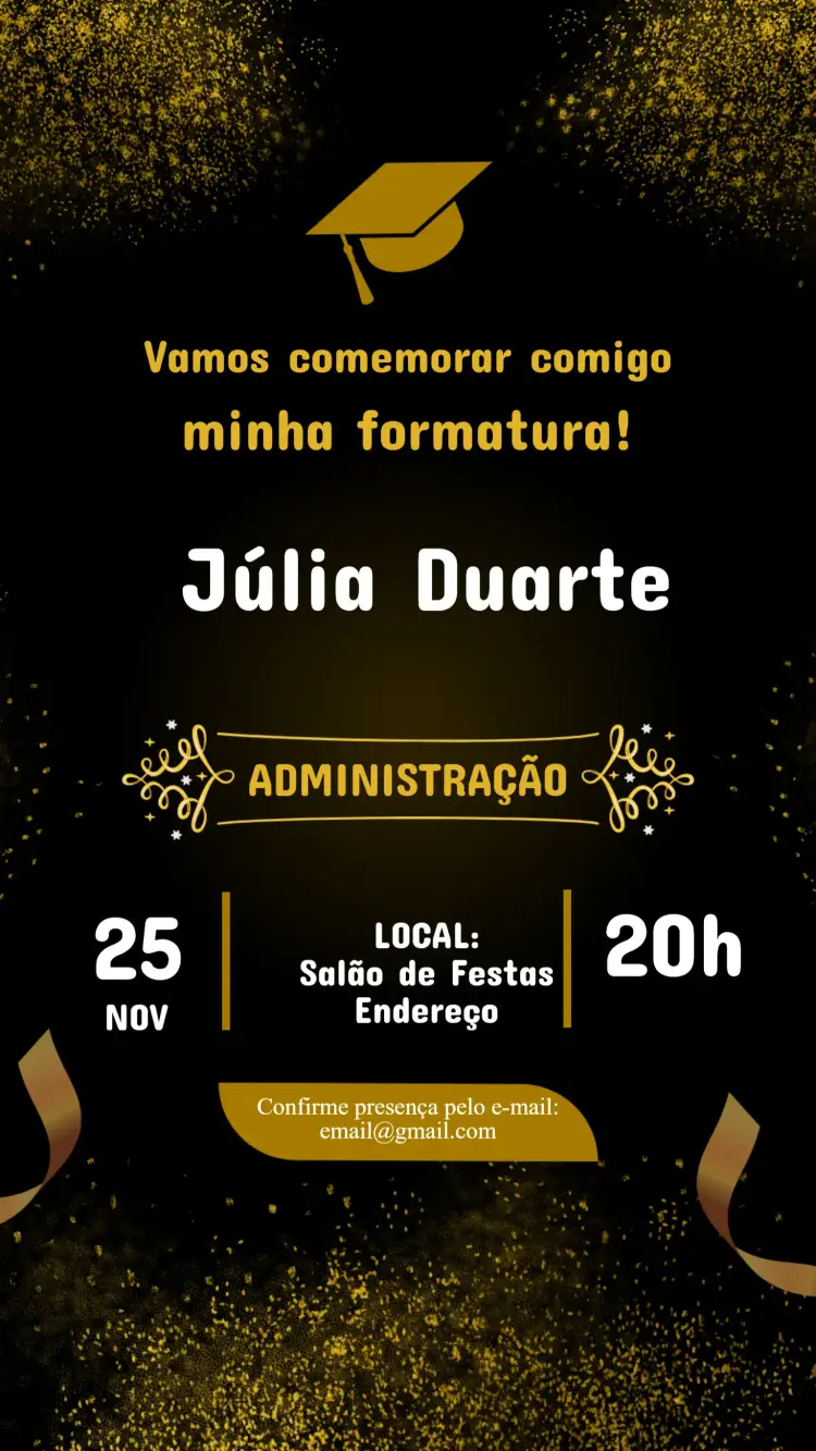 Convite Convite Formatura – tema Datas Comemorativas elegante, moderno, minimalista, colorido, clássico, universitário