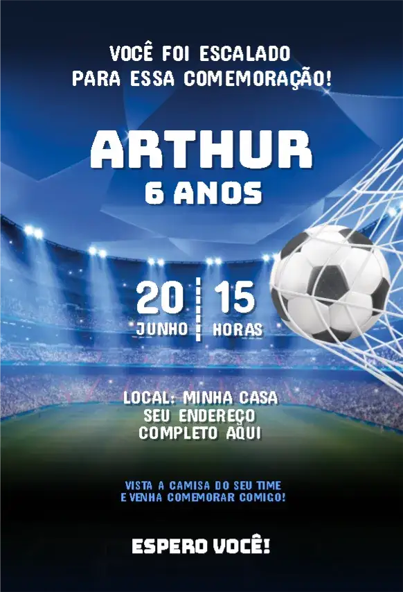 Convite Convite Futebol bola rede – tema Aniversário Infantil futebol, esportivo, colorido, divertido, moderno