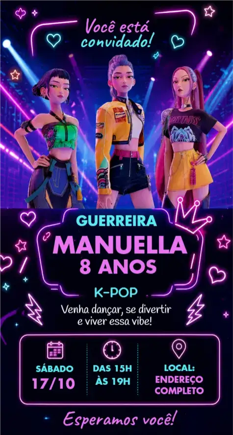 Invitation Warriors of Kpop Invitation – Birthday theme colorful, modern, fun, youthful, animated, illustrative