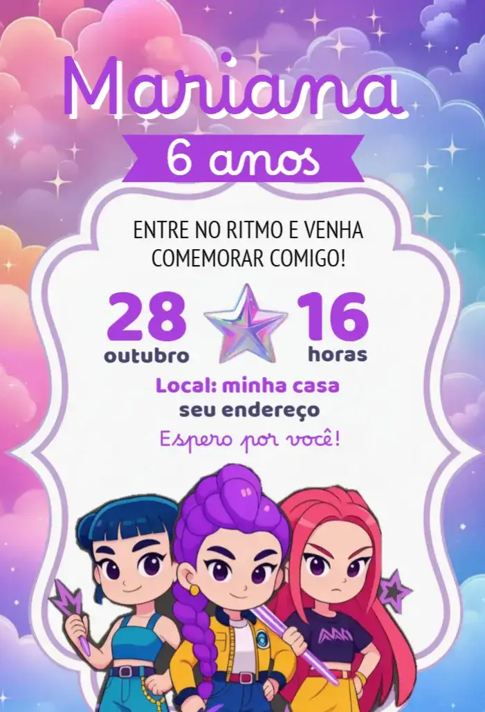 Convite Guerreiras do Kpop Huntrix