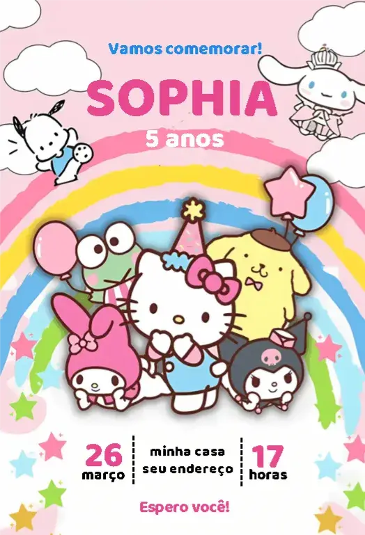 Convite Hello Kitty Sunrio