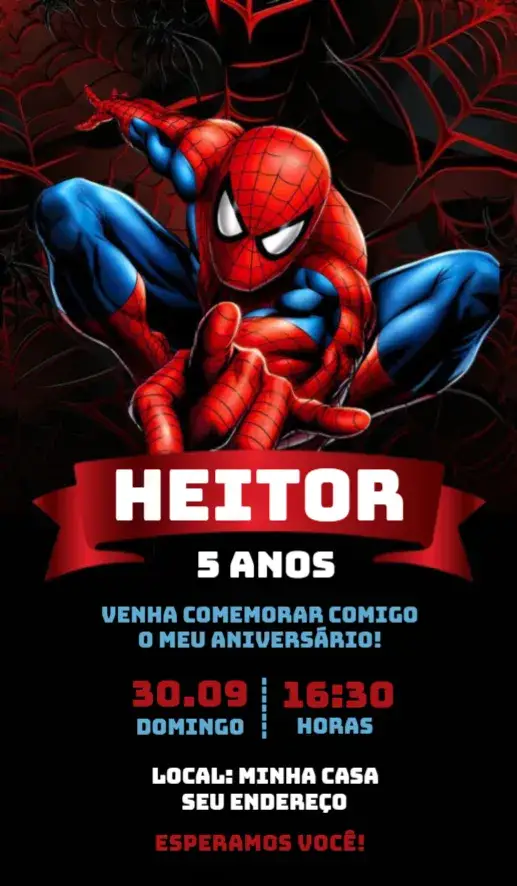 Convite Convite Homem Aranha – tema Aniversário colorido, super-herói, temático, divertido, jovial