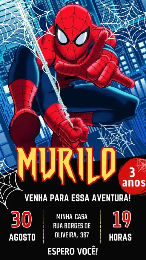 Convite Convite Homem Aranha – tema Aniversário Infantil vibrante, colorido, super-heróis, moderno, divertido
