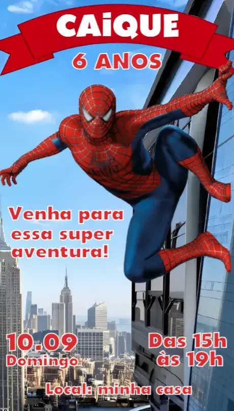 Convite Convite Homem Aranha – tema Aniversário colorido, temático, divertido, aventura, moderno