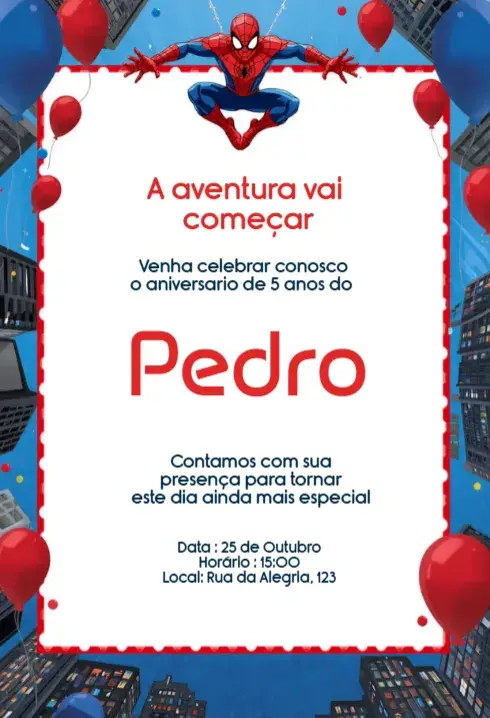 Spider-Man Invitation with Balloons Editable for Kids Birthday