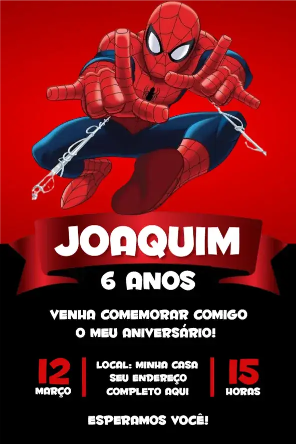 Convite Convite Homem Aranha Digital – tema Aniversário moderno, super-herói, colorido, divertido, dinâmico