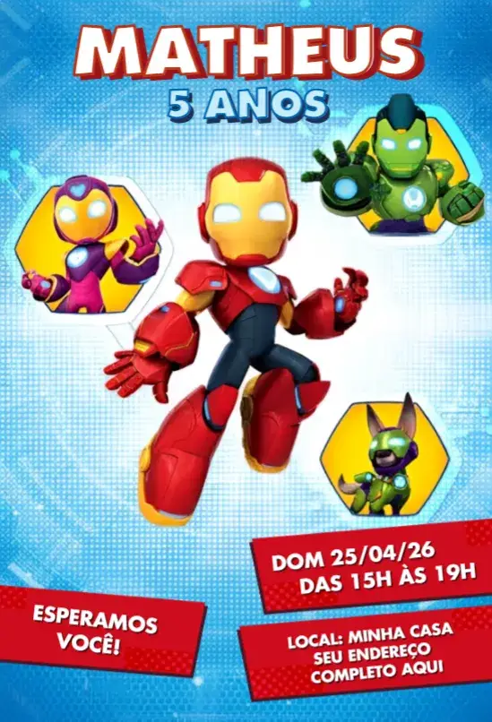 Convite Homem de Ferro e Seus Amigos Incríveis