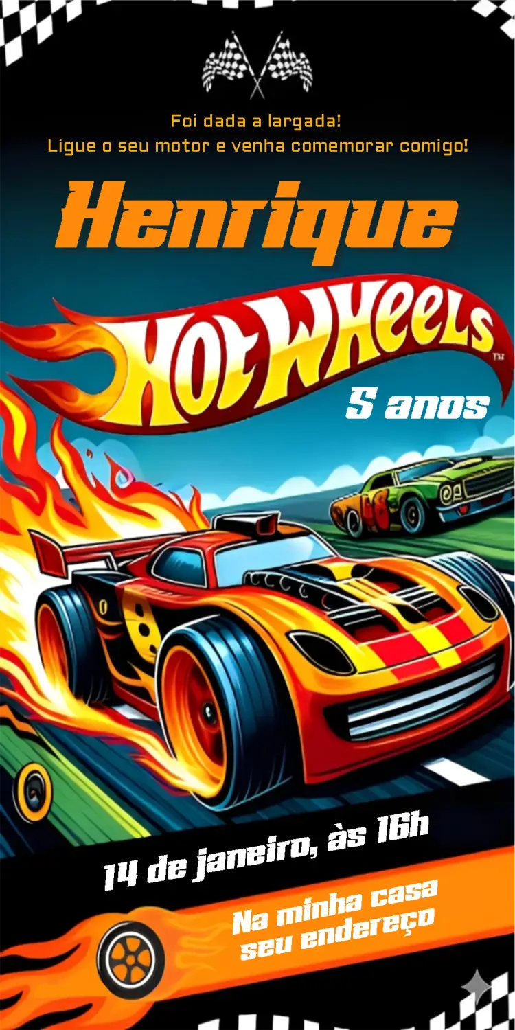 Convite Convite Hot wheels 1 editável e personalizável