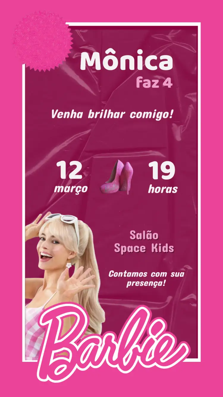 Convite Convite Infantil Barbie Pink Dreams - Festa Infantil Feminina – tema Aniversário Infantil rosa, brilho, fantasia, colorido, divertido, lúdico