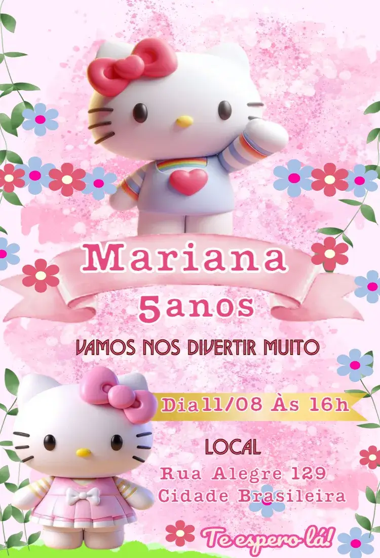 Convite Infantil Digital Hello Kitty