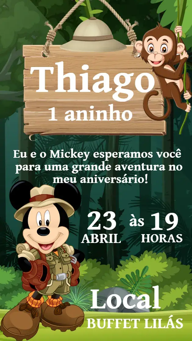 Convite infantil mickey safari