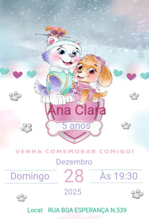 Convite Infantil Patrulha Canina Rosa