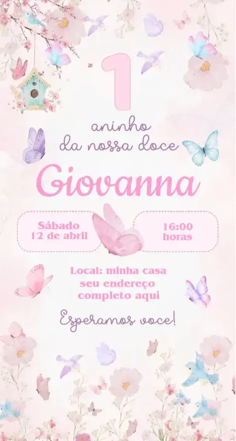 Convite Convite Jardim Encantado Virtual – tema Aniversário floral, colorido, lúdico, natureza, vintage, moderno
