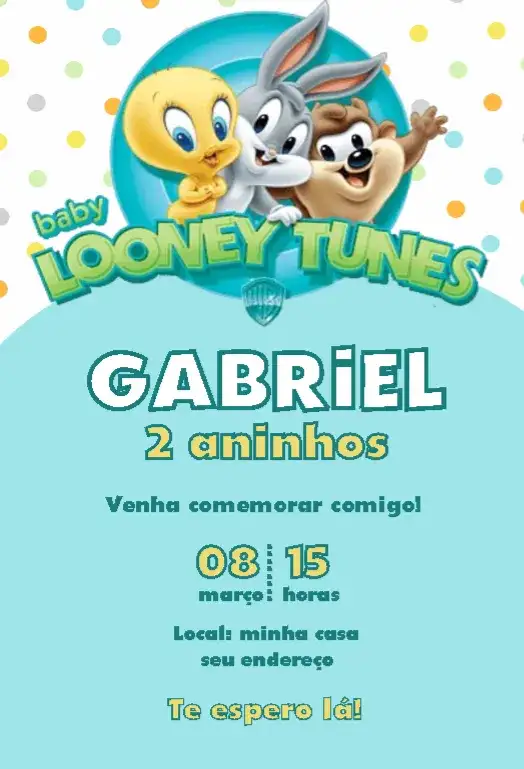 Convite Looney Tunes Baby azul menino