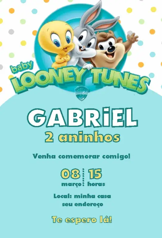 Convite Looney Tunes Baby azul menino