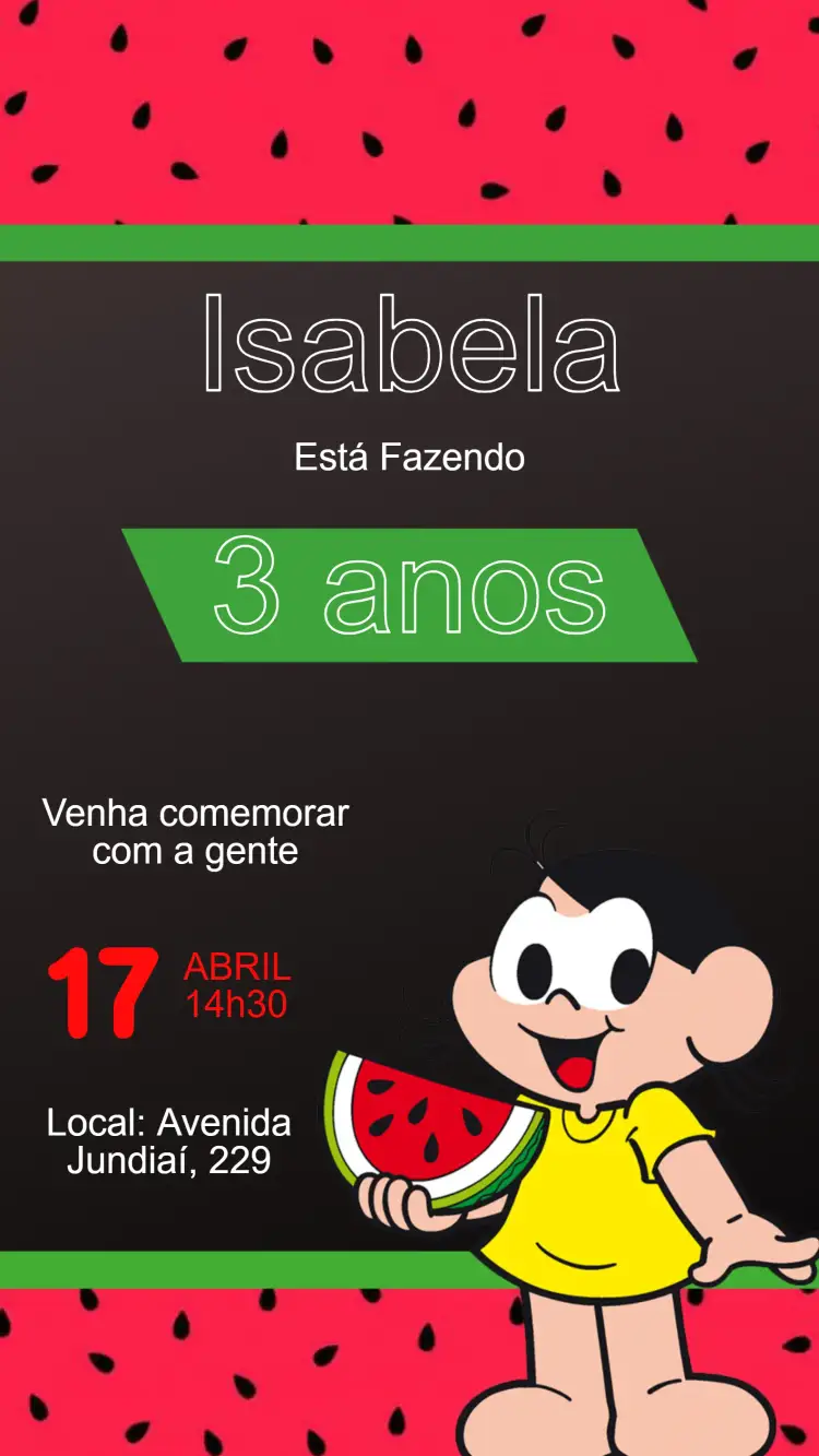 Convite Convite Magali Turma da Mônica - Festa Infantil Editável – tema Aniversário Infantil colorido, divertido, lúdico, infantil, temático