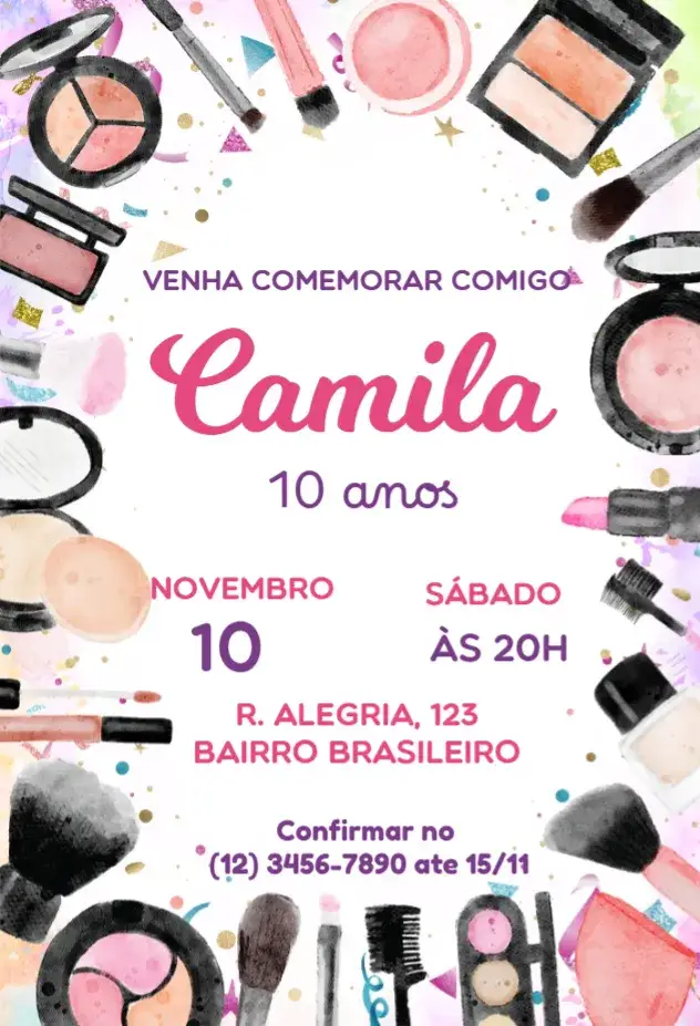 Invitación Invitación Maquillaje Spa – tema Cumpleaños Infantil colorido, femenino, moderno, divertido, temática de belleza