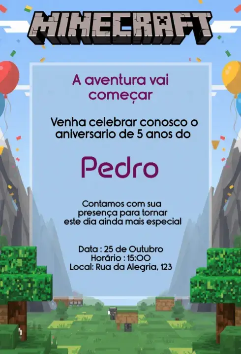 Invitación Invitación Minecraft Cumpleaños Infantil Digital Editable editable y personalizable