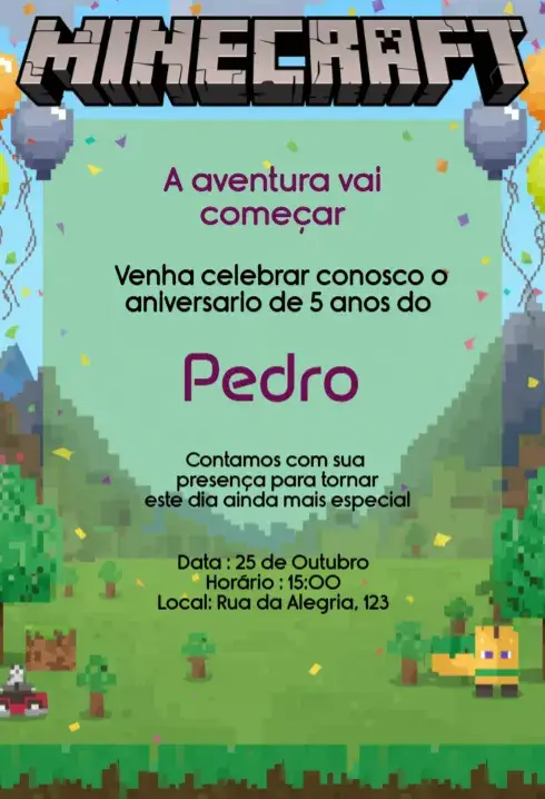 Invitación Invitación Minecraft Cumpleaños Infantil Personalizada Digital editable y personalizable