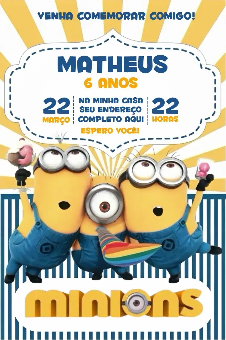 Invitación Invitación Minions – tema Cumpleaños colorido, divertido, infantil, moderno, lúdico, temático