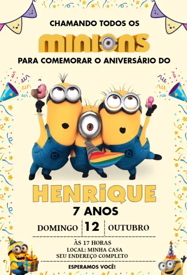 Invitación Invitación Minions – tema Cumpleaños colorido, divertido, infantil, temático, animado