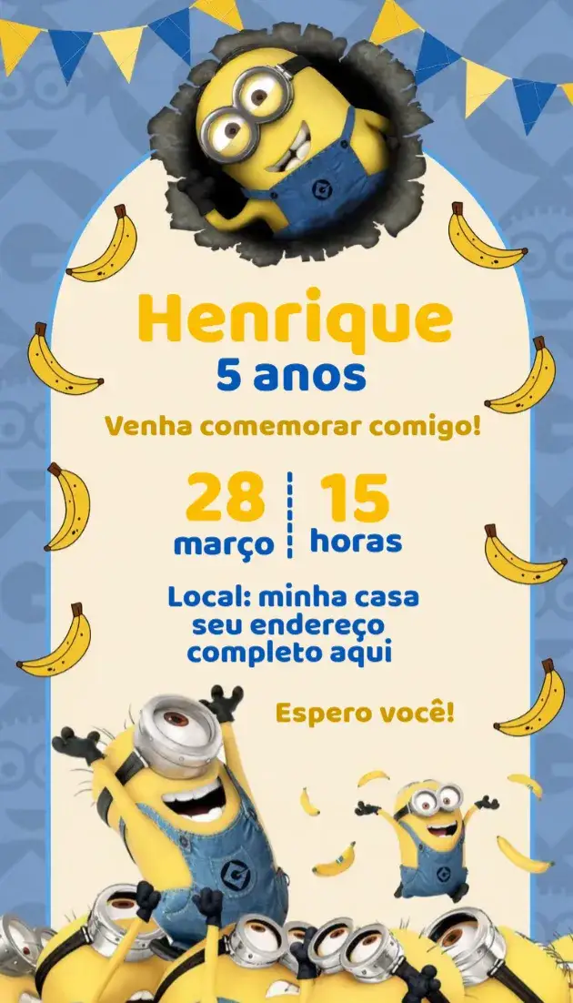 Invitación Invitación Minions – tema Cumpleaños colorido, divertido, infantil, temático, animado