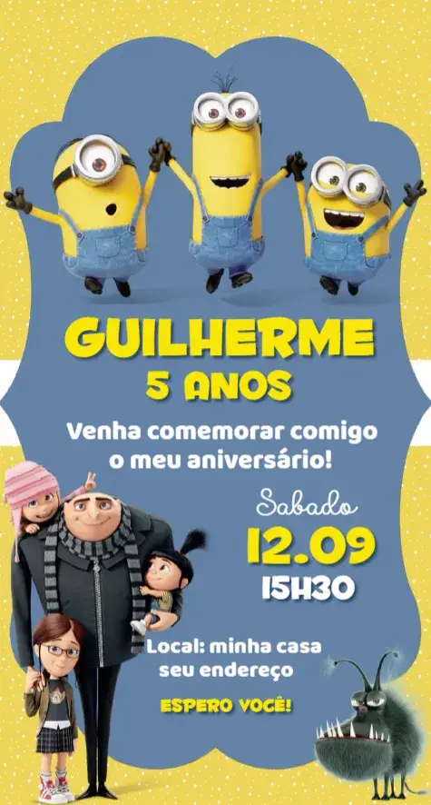 Invitación Invitación Minions editable y personalizable
