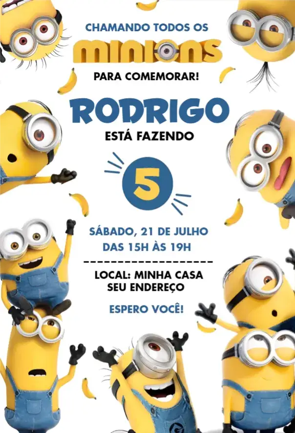 Invitación Invitación Minions Digital – tema Cumpleaños divertido, colorido, temático, animado, infantil