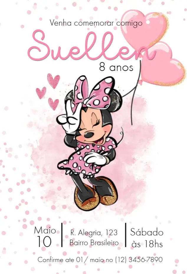 Minnie Heart Balloons Invitation