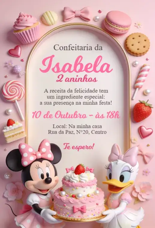 Convite Minnie Confeitaria