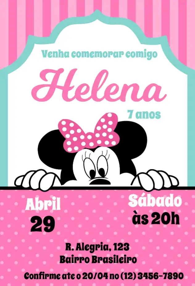 Invitación Invitación Minnie Espiando Rosa – tema Cumpleaños Infantil rosa, rosa, bolitas, Disney, infantil, divertido