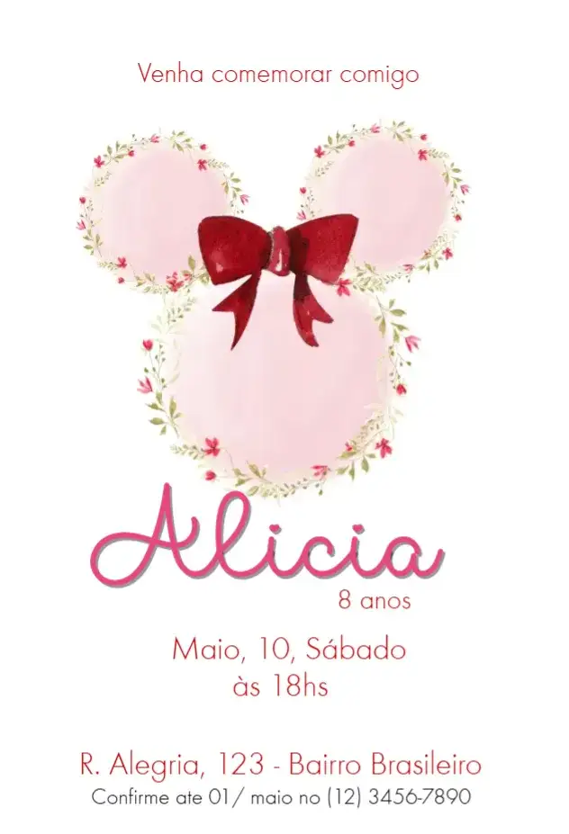 Invitation Floral Minnie Invitation – Kids' Birthday Party theme floral, colorful, fun, Disney, modern, cheerful