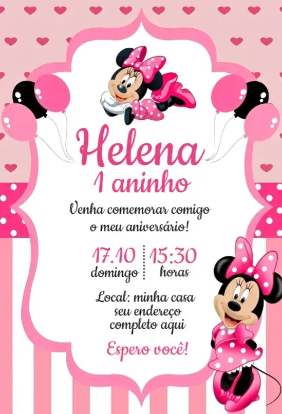 Convite Minnie Rosa
